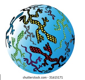 lizards sphere, globe, vector illustration