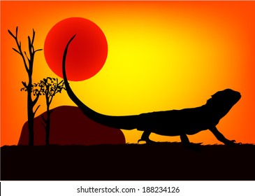 Lizards in sunset. Vector
