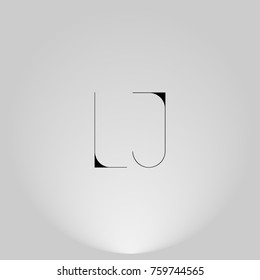 LJ Black thin minimalist LOGO Design with Highlight on Gray background.
