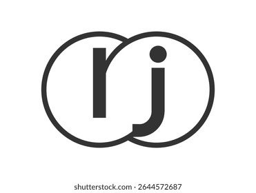 LJ business company emblem with outline rounds and letters l j. Logo template of two merged circles for brand identity, logotype. Vector Infinity symbol  and technology sign.