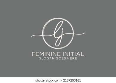 LJ handwriting logo with circle template vector logo of initial signature, wedding, fashion, floral and botanical with creative template.