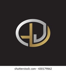 LJ initial letters looping linked ellipse elegant logo golden silver black background