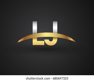 LJ initial logo company name colored gold and silver swoosh design. vector logo for business and company identity
