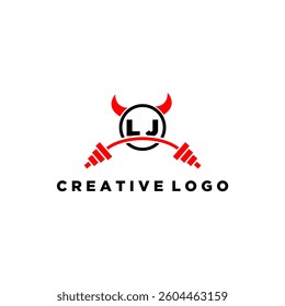 LJ initial monogram for fitnes or gym logo with devil style design