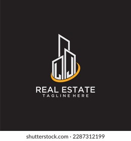 LJ initial monogram logo for real estate with building style