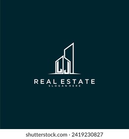 LJ initial monogram logo real estate with building style design vector