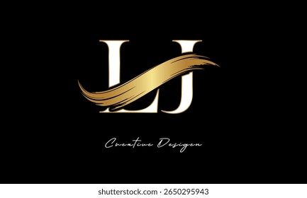 LJ Letter Monogram Logo – Elegant Gold Brush Stroke Letter mark for Luxury Branding, Fashion, Boutique  Premium Identity Design
