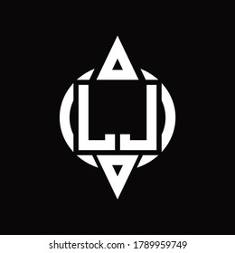 LJ Logo with circle rounded combine triangle top and bottom side design template