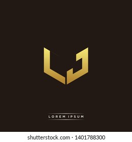 LJ Logo Letter Initial Logo Designs Templete with Gold and Black Background