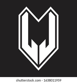 LJ Logo monogram with emblem line style isolated on black background