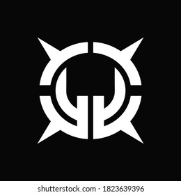 LJ Logo monogram with four pieces circle slice design template on Black Background