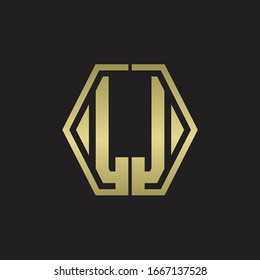 Monograma de logotipo de LiveJournal con plantilla de diseño redondeado de línea hexagonal con colores dorados
