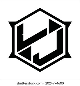 LJ Logo monogram with hexagon and sharp shape design template