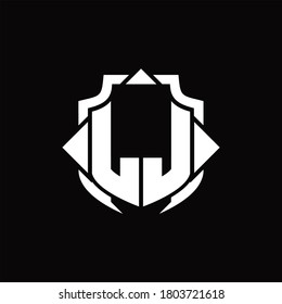 LJ logo monogram with shield line and 3 arrows shape design template on black background