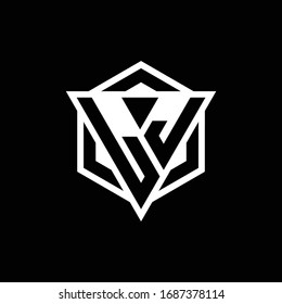 LJ logo monogram with triangle and hexagon shape combination isolated on back and white colors