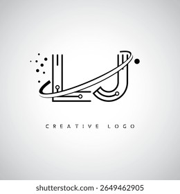 Logotipo de Monograma de Órbita LJ - Marca de Letra Mínima Futurista com Linha de Arte Circular, Pontos Inspirados na Tecnologia e Conceito de Movimento Espacial para Identidade de Marca Moderna