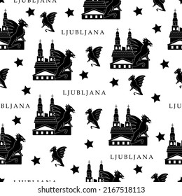 Ljubljana, black and white seamless pattern