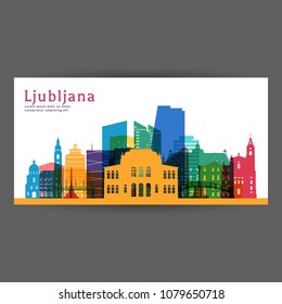 Ljubljana colorful architecture vector illustration, skyline city silhouette, skyscraper, flat design.