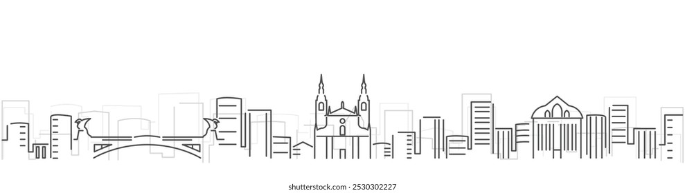Ljubljana Simple Dark Lines Skyline on White Background
