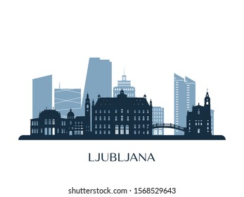 Ljubljana skyline, monochrome silhouette. Vector illustration.