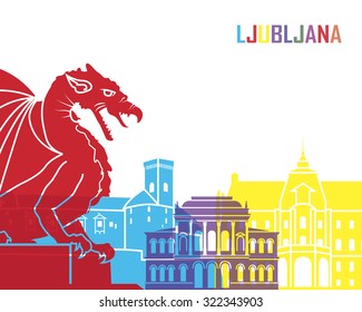Ljubljana skyline pop in editable vector file