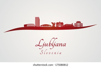 Ljubljana skyline in red and gray background in editable vector file