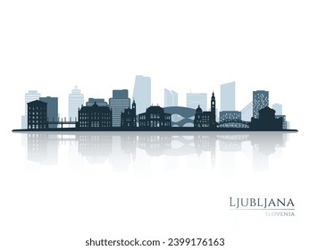 Ljubljana skyline silhouette with reflection. Landscape Ljubljana, Slovenia. Vector illustration.