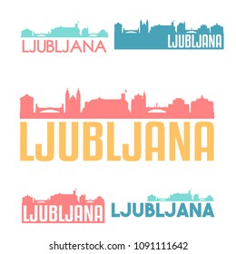 Ljubljana Slovenia Flat Icon Skyline Vector Silhouette Design Set Logos.