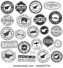 Ljubljana, Slovenia Set of Stamp. Vector Art Postal Passport Travel Design. Travel and Business Seals.