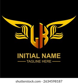LK Golden Wing Emblem Logo with elegant gold wings, sleek and modern design. Ideal for branding, creative projects, luxury businesses, or artistic ventures.