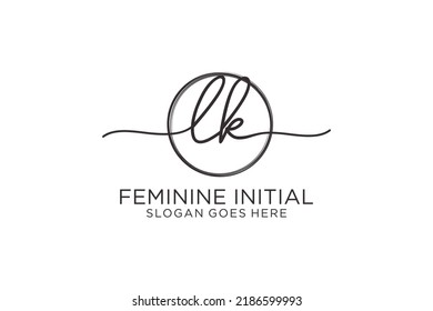 LK handwriting logo with circle template vector logo of initial signature, wedding, fashion, floral and botanical with creative template.