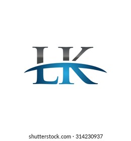 LK initial company blue swoosh logo