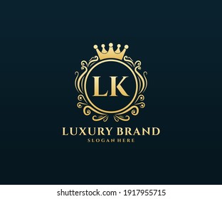 LK Letra inicial Oro caligrafía femenina calligráfica de mano estampada heráldica monograma antiguo estilo vintage diseño de logotipo de lujo estilo antiguo.