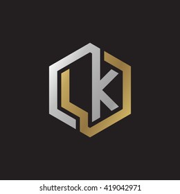 LK initial letters looping linked hexagon elegant logo golden silver black background