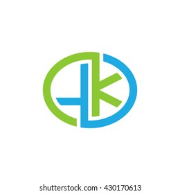 LK initial letters looping linked ellipse logo blue green