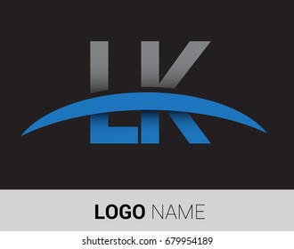 LK initial logo company name colored grey and blue swoosh design.
