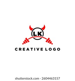 LK initial monogram for fitnes or gym logo with devil style design