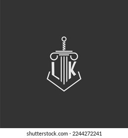 LK firma de ley de monograma inicial con diseño de logotipo de espada y pilar