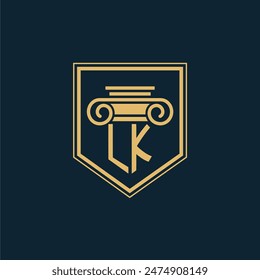 Logotipo de abogado de la firma de abogados de LK Initials con elemento de derecho creativo