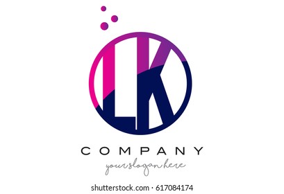 LK L K Circle Letter Logo Design with Purple Magenta Dots Bubbles Vector Illustration