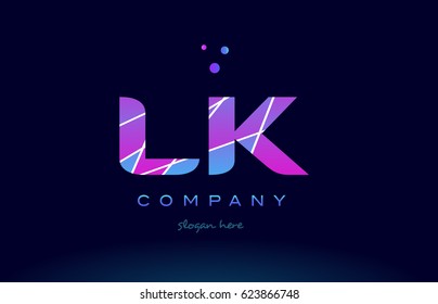 lk l k  creative color blue background pink purple magenta alphabet letter company logo vector icon