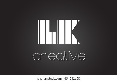 LK L K Creative Letter Logo Design With White and Black Lines.