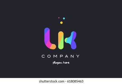 lk l k  creative rainbow green orange blue purple magenta pink artistic alphabet company letter logo design vector icon template