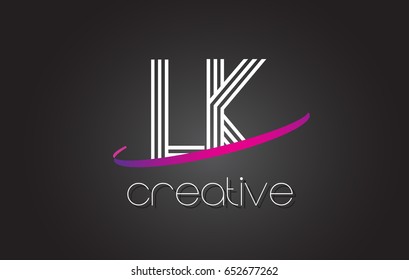 LK L K Letter Logo with Lines Design And Purple Swoosh Vector Letters Illustration.