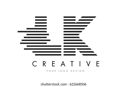 LK L K Zebra Letter Logo Design with Black and White Stripes Vector