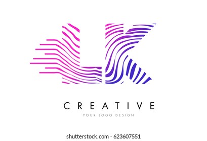 LK L K Zebra Letter Logo Design with Black and White Stripes Vector