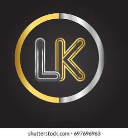 LK Letter logo in a circle. gold and silver colored. Vector design template elements for your business or company identity.