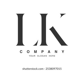 LK logo design. Initial letter l and k serif font style. Creative classic company name typography. Trendy logotype or identity. Vector illustration.