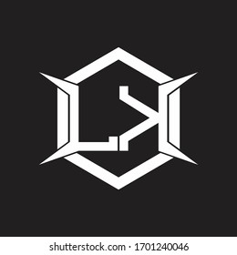 Monograma del logotipo LK con hexágono y plantilla de diseño de forma de cuatro ejes