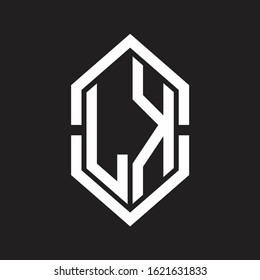 LK Logo monogram with hexagon shape and outline slice style with black and white